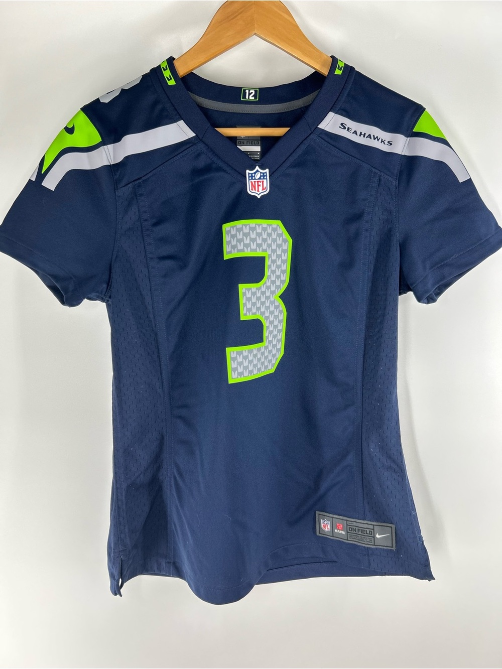 NFL Women's Russell Wilson Seattle Seahawks Navy and Volt #3 Jersey